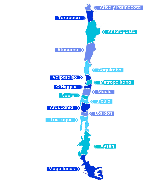 Mapa de Chile de cobertura de GrupoExpro en todas las regiones